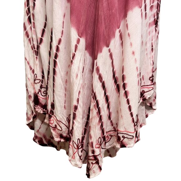 Pink White Tie Dye Intricate Embroidery Handkerchief Hem Resort Wear Dress Sz OS - Picture 3 of 6